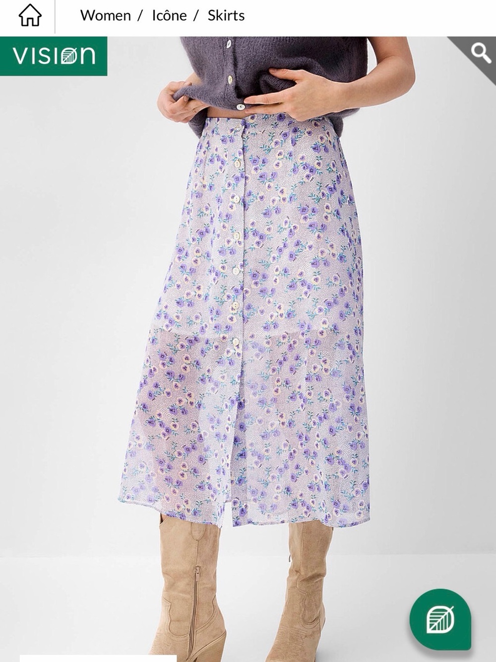 Icone Lavender Floral Button-Front Midi Skirt